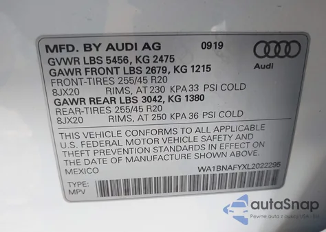 2020 Audi Q5 Premium Plus 45 Tfsi Quattro S Tronic z USA, uszkodzony, nr VIN WA1BNAFYXL2022295